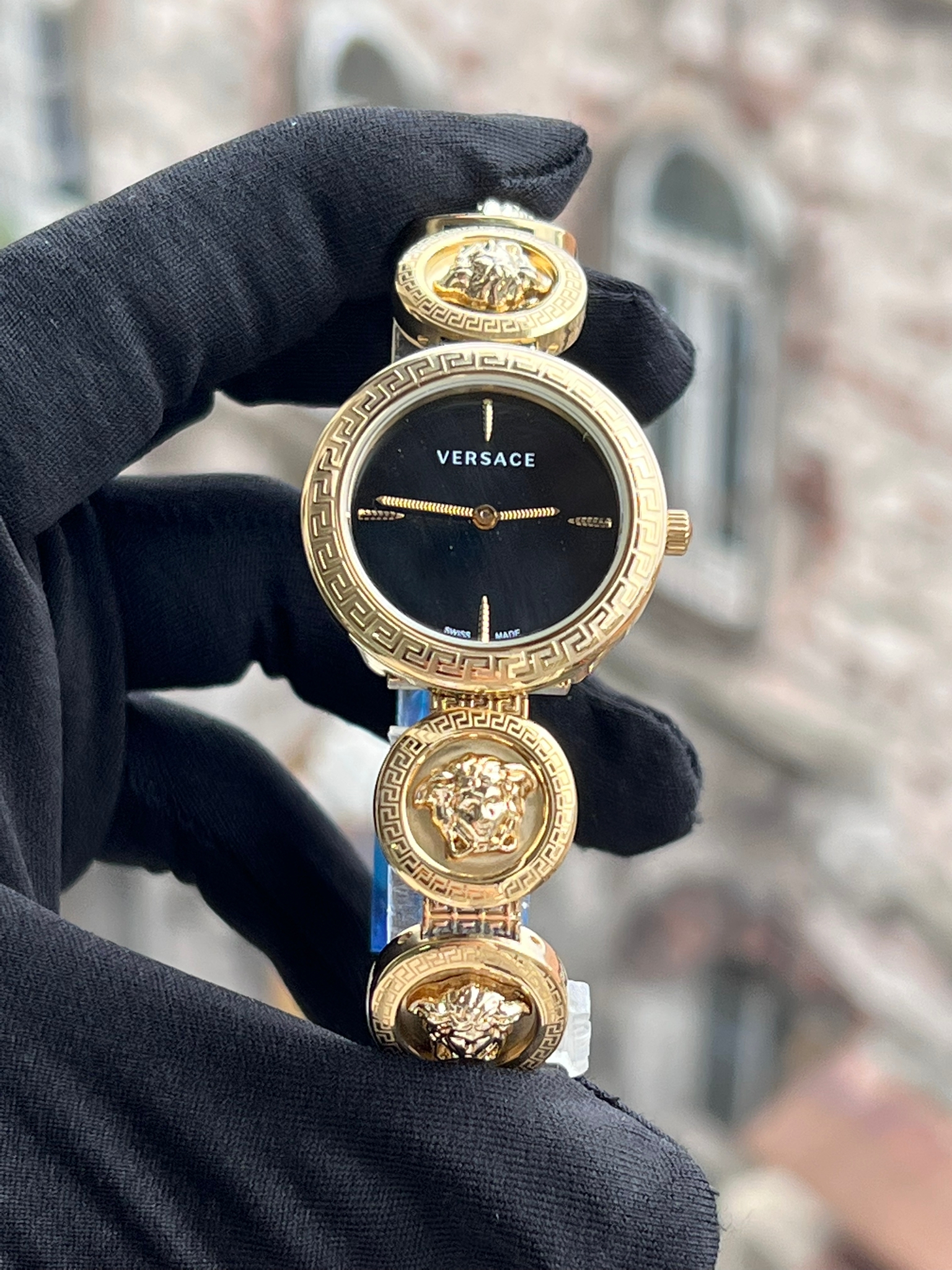 DP153- Versace Gold Kasa Siyah Kadran Kadın Saati