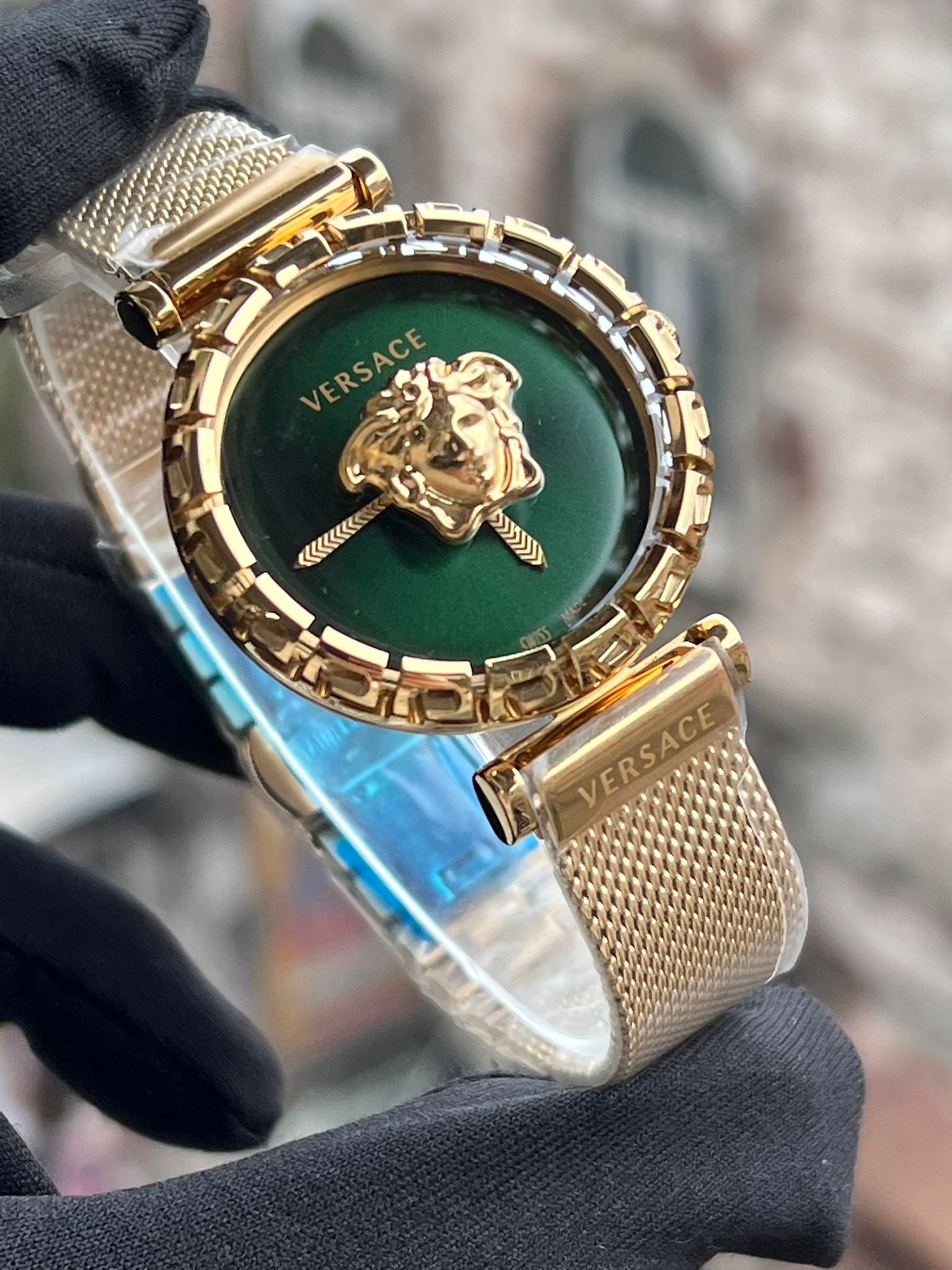 DP155- Versace Medusa  Gold Kasa Yeşil Kadran Kadın Saati