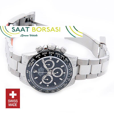 ETA026- Rolex Daytona 2016 SS Siyah Seramik Bezel  (4130 ETA Saat)