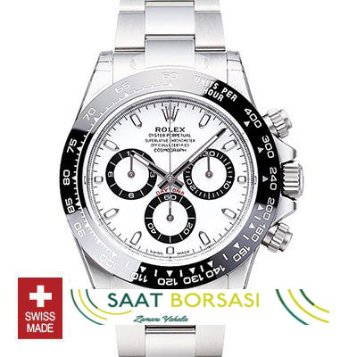 ETA027- Rolex Daytona 2016 SS Beyaz Seramik Bezel  (4130 ETA Saat)