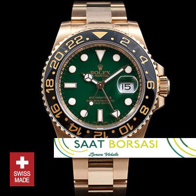 ETA036- Rolex GMT Master II Gold Green Ceramic  (3186 ETA Saat)