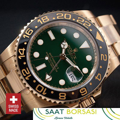 ETA036- Rolex GMT Master II Gold Green Ceramic  (3186 ETA Saat)