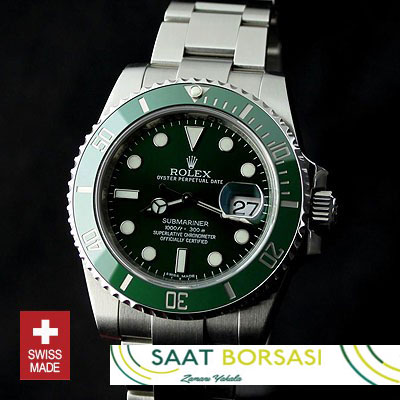 ETA037- Rolex Submariner SS Green Ceramic  (3135 ETA Saat)