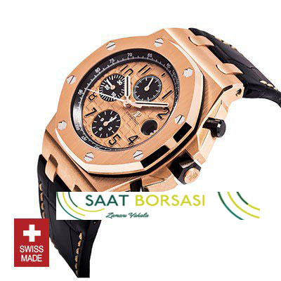 ETA058- Audemars Piguet Royal Oak Offshore Rose Gold 2014 Pink Dial Leather (7750ETA Saat)
