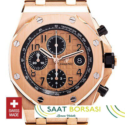 ETA058- Audemars Piguet Royal Oak Offshore Rose Gold 2014 Pink Dial Leather (7750ETA Saat)