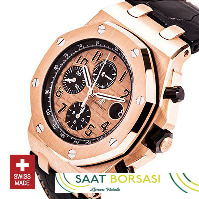 ETA058- Audemars Piguet Royal Oak Offshore Rose Gold 2014 Pink Dial Leather (7750ETA Saat)