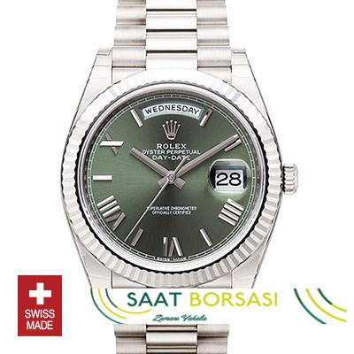 ETA070- Rolex Day-Date 40 White Gold Olive Green (3255 ETA Saat)