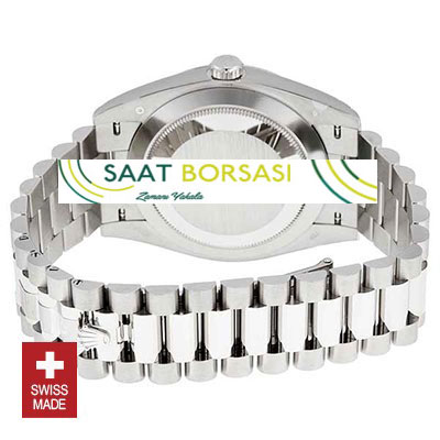 ETA071- Rolex Day-Date 40 White Gold Silver Stripe Motif Stick (3255 ETA Saat)