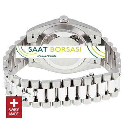 ETA072- Rolex Day-Date 40 White Gold Dark Rhodium Stripe Motif Stick (3255 ETA Saat)