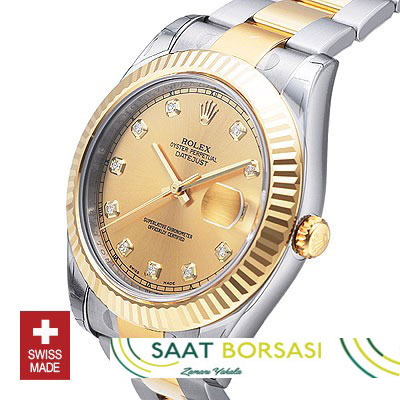 ETA076- Rolex Datejust II 2Tone Gold Diamonds  (3136 ETA Saat)