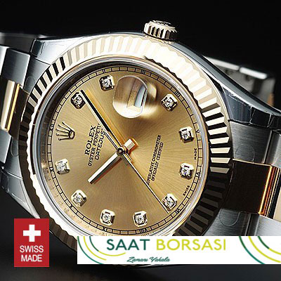 ETA076- Rolex Datejust II 2Tone Gold Diamonds  (3136 ETA Saat)