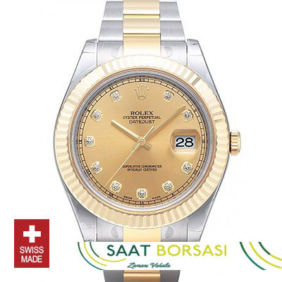 ETA076- Rolex Datejust II 2Tone Gold Diamonds  (3136 ETA Saat)