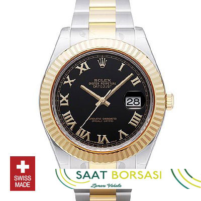 ETA077- Rolex Datejust II 2Tone Black   (3136 ETA Saat)