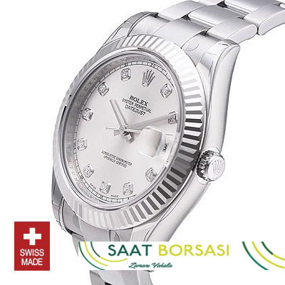 ETA078- Rolex Datejust II SS Silver Diamonds (3136 ETA Saat)