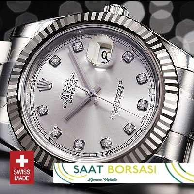 ETA078- Rolex Datejust II SS Silver Diamonds (3136 ETA Saat)