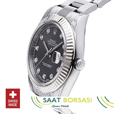 ETA079- Rolex Datejust II SS Black Diamonds (3136 ETA Saat)