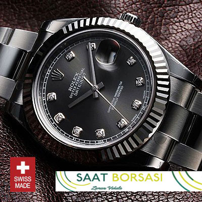 ETA079- Rolex Datejust II SS Black Diamonds (3136 ETA Saat)