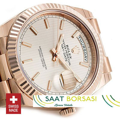 ETA081- Rolex Day-Date 40 Rose Gold Sundust Stripe Motif Stick (3255 ETA Saat)