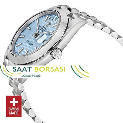 ETA082- Rolex Day-Date 40 Platinum Ice Blue Diagonal Motif (3255 ETA Saat)