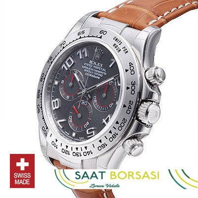 ETA093- Rolex Daytona Leather SS Grey Arabic (7750 ETA Saat)