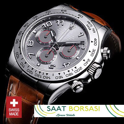 ETA093- Rolex Daytona Leather SS Grey Arabic (7750 ETA Saat)