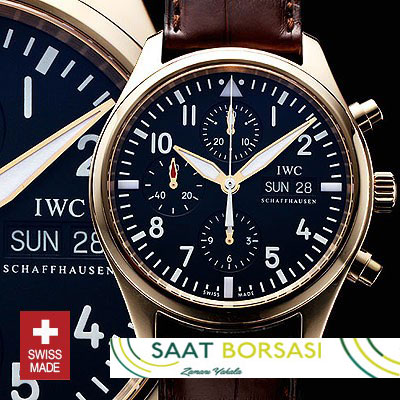 ETA105- IWC Pilot Chrono Rose Gold Leather ETA Saat