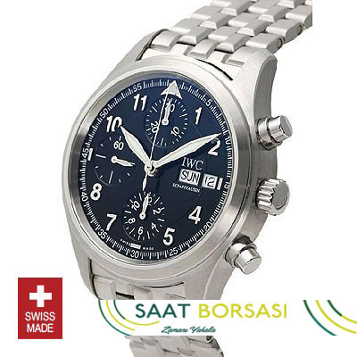 ETA098- IWC Pilot Spitfire Chrono Siyah SS ETA Saat