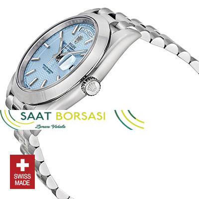 ETA108- Rolex Day-Date 40 Platinum Ice Blue Diagonal Motif (3255 ETA Saat)