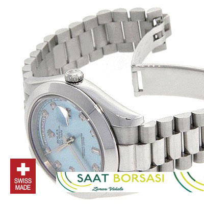 ETA111- Rolex Day-Date II SS Blue Diamonds (3156 ETA Saat)