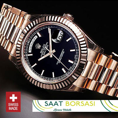 ETA113- Rolex Day-Date II Rose Gold Black (3156 ETA Saat)