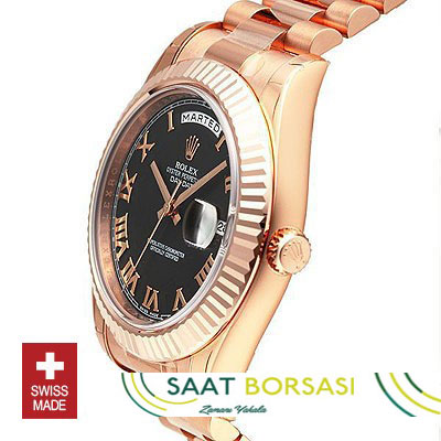 ETA112- Rolex Day-Date II Rose Gold Black Roma (3156 ETA Saat)