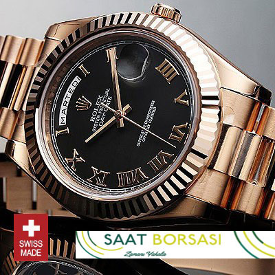 ETA112- Rolex Day-Date II Rose Gold Black Roma (3156 ETA Saat)