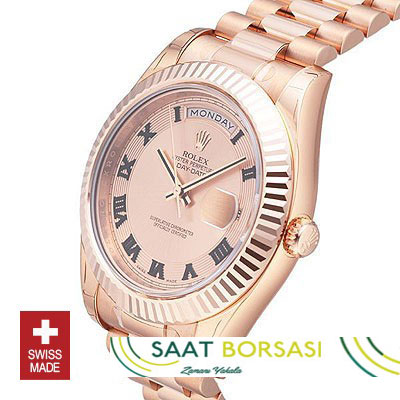 ETA114- Rolex Day-Date II Rose Gold Gold Roma (3156 ETA Saat)