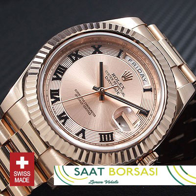 ETA114- Rolex Day-Date II Rose Gold Gold Roma (3156 ETA Saat)