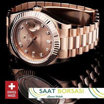 ETA115- Rolex Day-Date II Rose Gold Gold Diamonds (3156 ETA Saat)