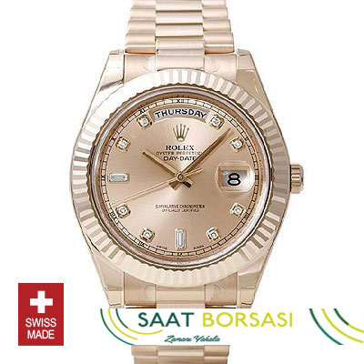 ETA115- Rolex Day-Date II Rose Gold Gold Diamonds (3156 ETA Saat)