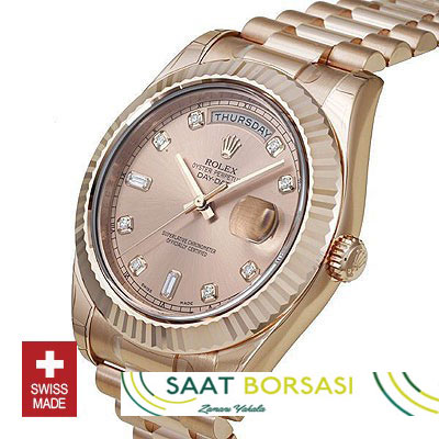 ETA115- Rolex Day-Date II Rose Gold Gold Diamonds (3156 ETA Saat)