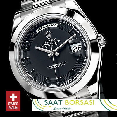 ETA116- Rolex Day-Date II SS Black Arabic (3156 ETA Saat)