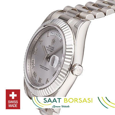 ETA118- Rolex Day-Date II SS Silver Roma (3156 ETA Saat)