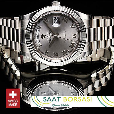 ETA118- Rolex Day-Date II SS Silver Roma (3156 ETA Saat)