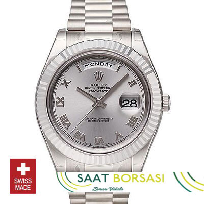 ETA118- Rolex Day-Date II SS Silver Roma (3156 ETA Saat)