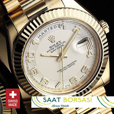 ETA120- Rolex Day-Date II Gold White Arabic (3156 ETA Saat)