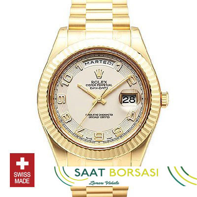 ETA120- Rolex Day-Date II Gold White Arabic (3156 ETA Saat)