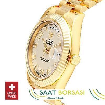 ETA120- Rolex Day-Date II Gold White Arabic (3156 ETA Saat)