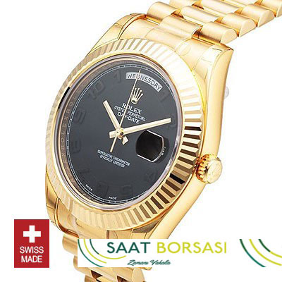 ETA121- Rolex Day-Date II Gold Black Arabic (3156 ETA Saat)