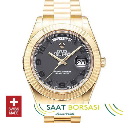 ETA121- Rolex Day-Date II Gold Black Arabic (3156 ETA Saat)