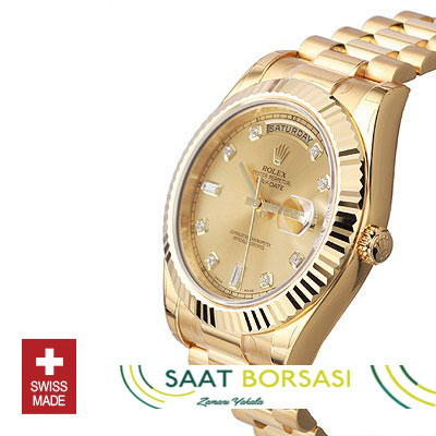 ETA122- Rolex Day-Date II Gold Gold Diamonds (3156 ETA Saat)