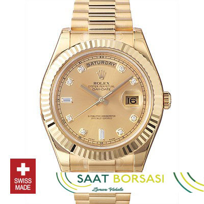 ETA122- Rolex Day-Date II Gold Gold Diamonds (3156 ETA Saat)