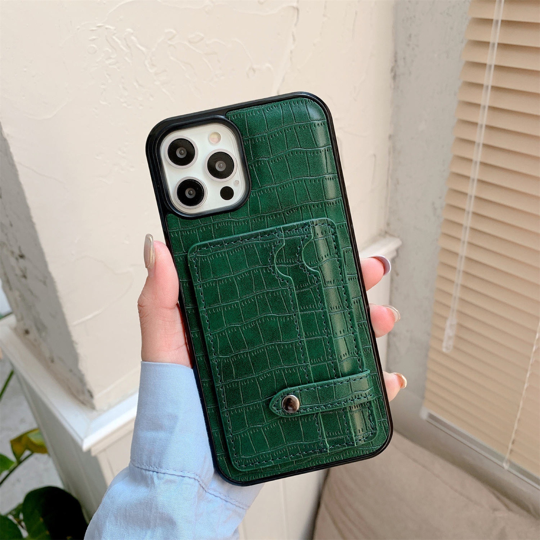 K006-Iphone Deri Kartlık Kılıf - Yeşil