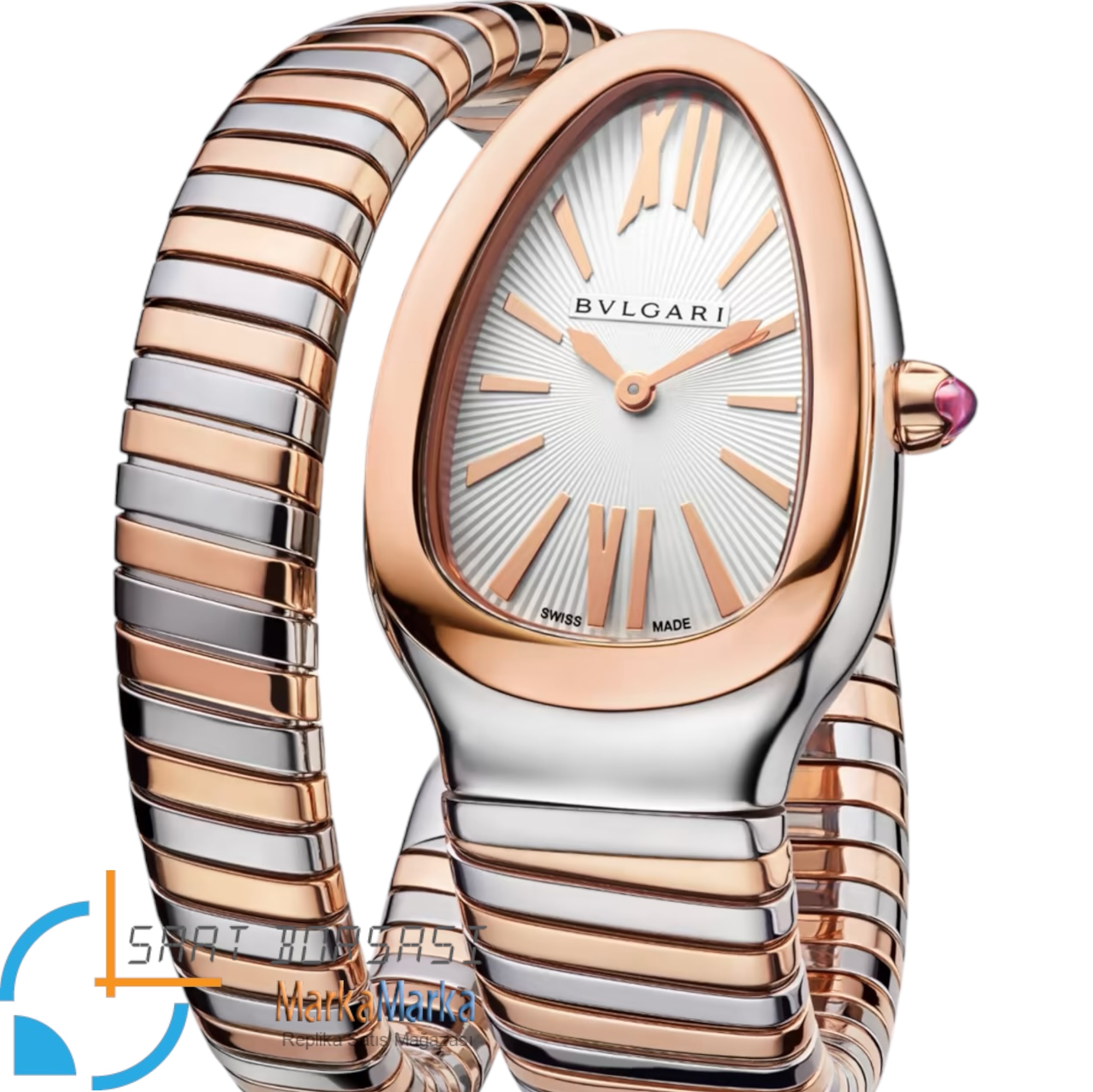 MM0058- Bvlgari Serpenti Tubogas Single Spiral Silver/Rose -35mm